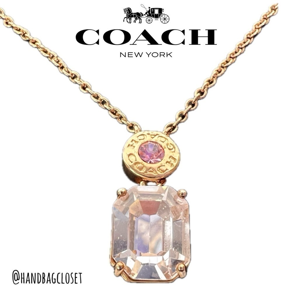 COACH PINK ROSE GOLD EMERALD CUT CRYSTAL NECKLACE (COACH F73037)